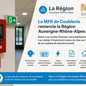 La MFR de Coublevie remercie la Région Auvergne-Rhône-Alpes pour son soutien à la mise en sécurité de l'établissement La MFR de Coublevie remercie la Région Auvergne-Rhône-Alpes pour son soutien à la mise en sécurité de l'établissement